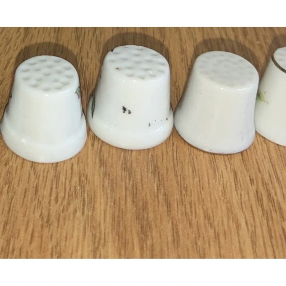 Porcelain Thimbles Butterfly Home Sweet‎ Home Flowers Vintage Sewing Lot Of 7